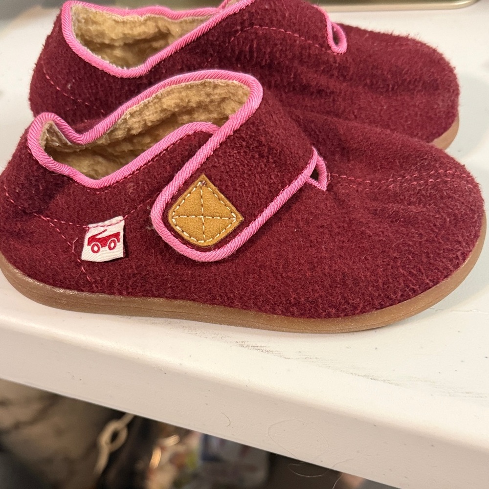 See Kai Run Red Slippers with Pink Trim